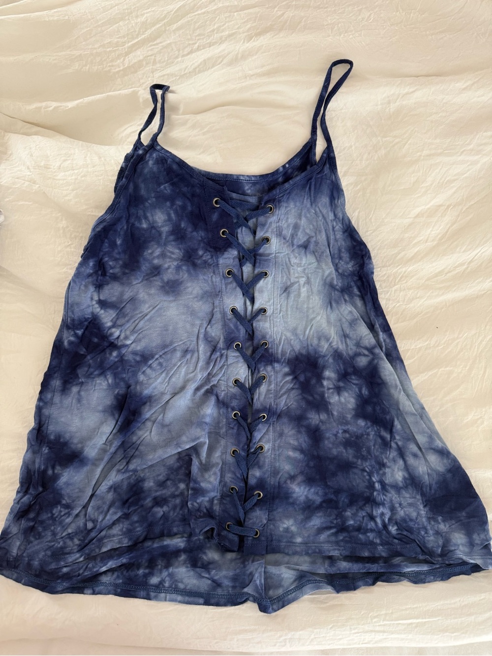 Tie-Dye Lace-Up Spaghetti Strap Tank Top - Blue